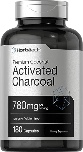 Charcoal Pills 780mg | 180 Capsules | Activated Charcoal from Coconut Shells | Non-GMO and Gluten Free | by Horbaach